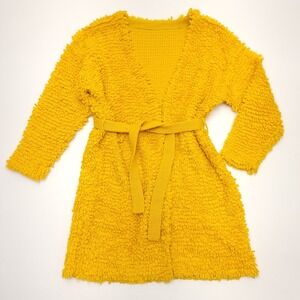 Vintage‎ Yellow Cardigan Sweater Soft Textured Kniited Belt Boho READ
